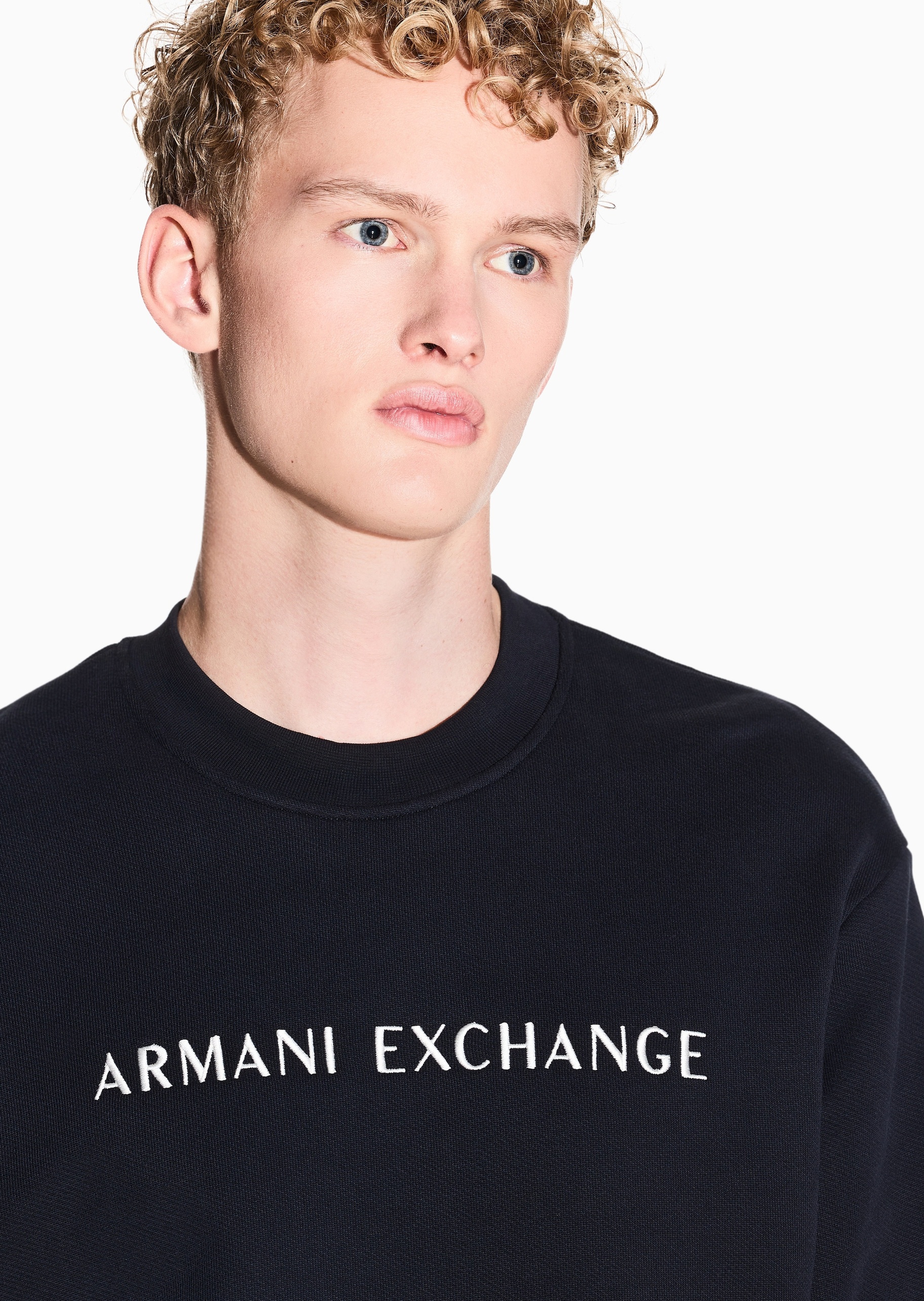 ARMANI EXCHANGE 男士纯棉重磅宽松长袖圆领刺绣卫衣