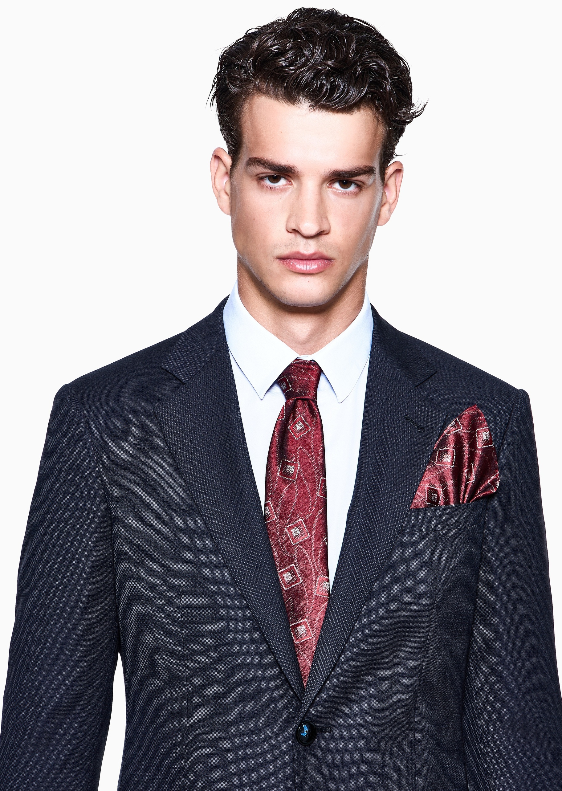 Giorgio Armani 男士桑蚕丝正方形几何提花口袋巾