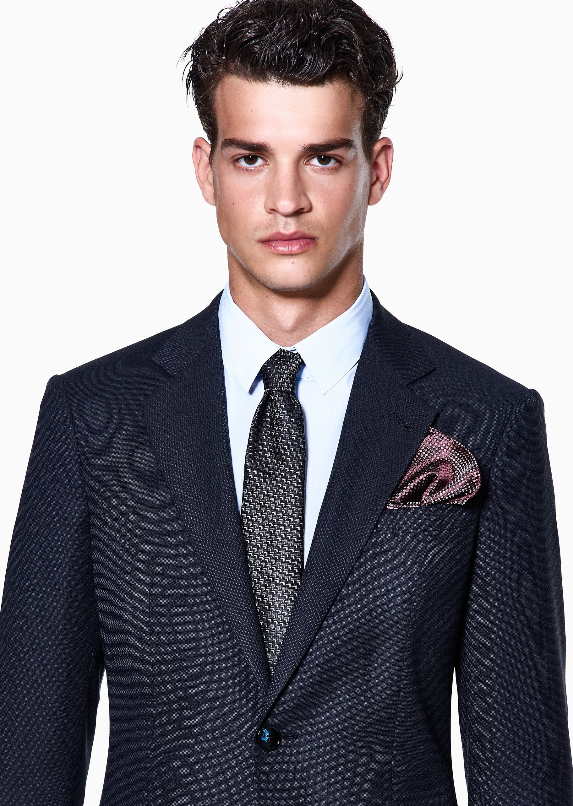 Giorgio Armani 男士桑蚕丝正方形撞色提花口袋巾
