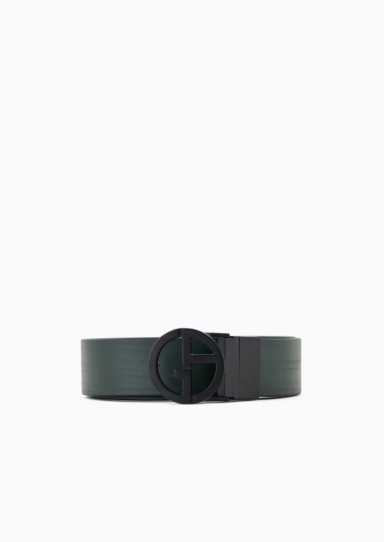 Giorgio Armani 男士牛皮革可换带扣双面两用腰带套装