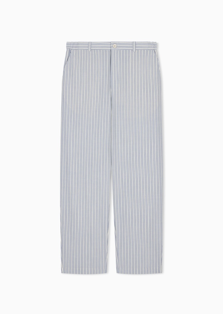 Emporio Armani 男士微弹宽松长款直筒条纹休闲裤