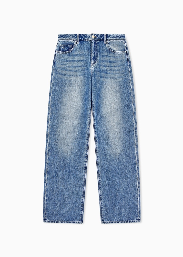 ARMANI EXCHANGE 女士宽松低腰长款阔腿水洗复古松弛感牛仔裤