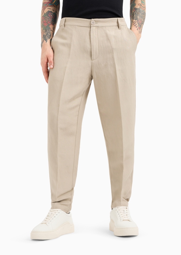ARMANI EXCHANGE 男士合身长款锥形纯色商务休闲裤