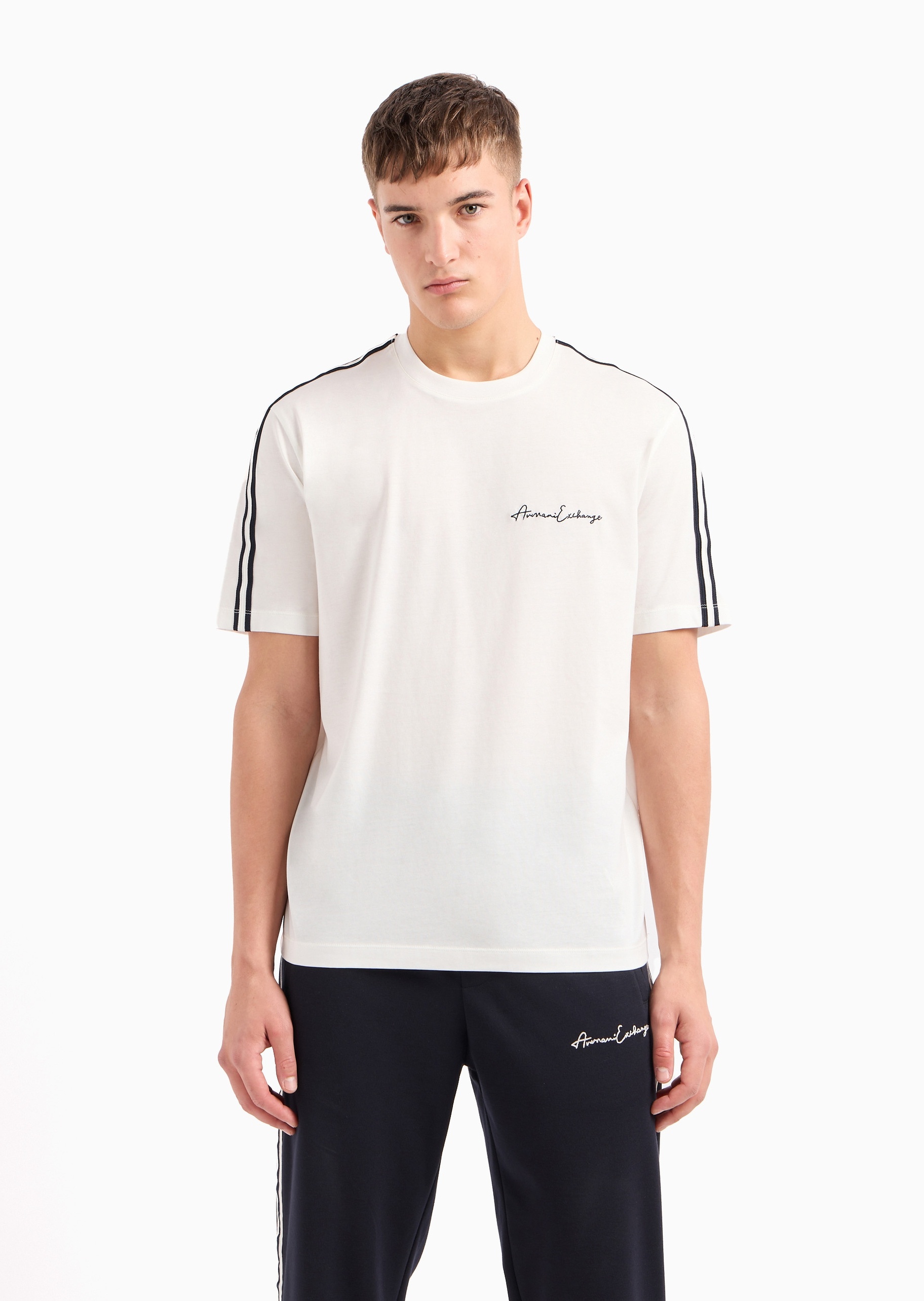 ARMANI EXCHANGE 男士纯棉宽松短袖圆领饰带休闲T恤