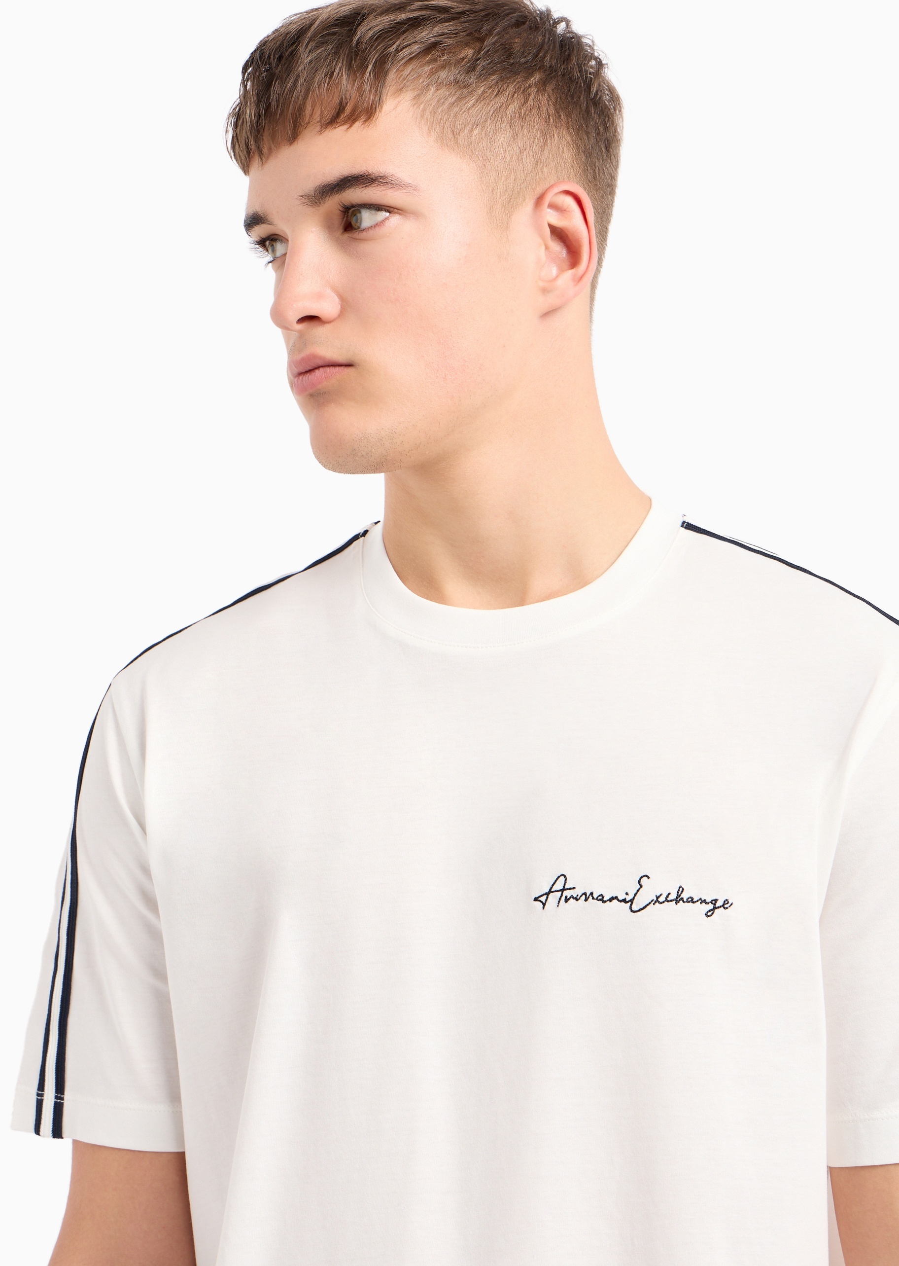 ARMANI EXCHANGE 男士纯棉宽松短袖圆领饰带休闲T恤