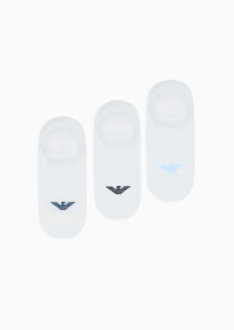 Emporio Armani 男士微弹船袜三双装提花休闲袜子套装