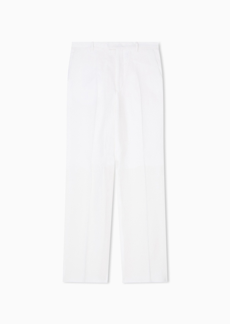 Emporio Armani 男士直筒商务休闲老钱风亚麻西装裤