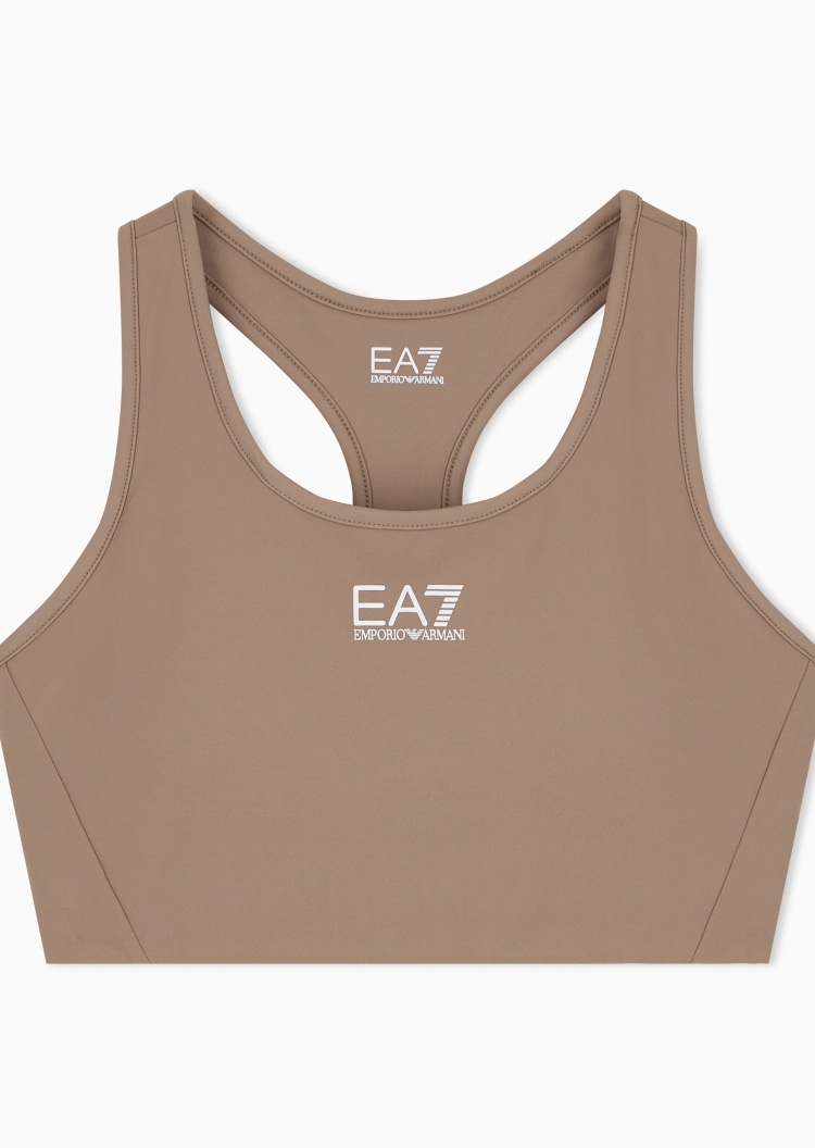 EA7 女士弹力无袖圆领撞色印花工字运动文胸