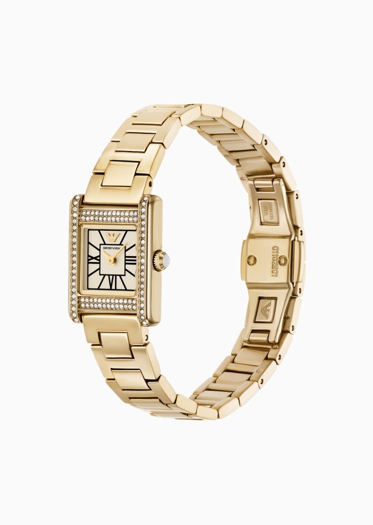 Emporio Armani 女士复古轻奢小金表方表细钢带石英手表腕表