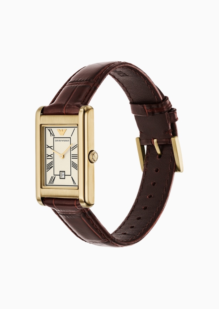Emporio Armani 男士方形表盘鳄鱼纹针扣腕带石英腕表