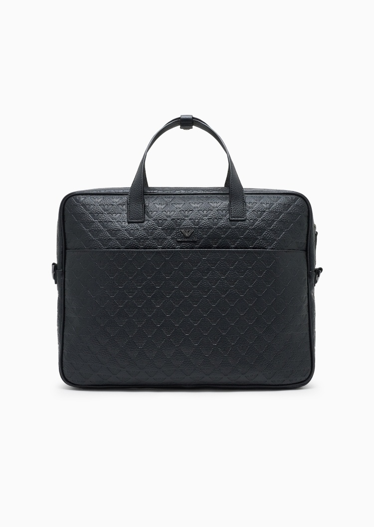 Emporio Armani 男士犊牛皮革拉链可拆肩带商务手提公文包