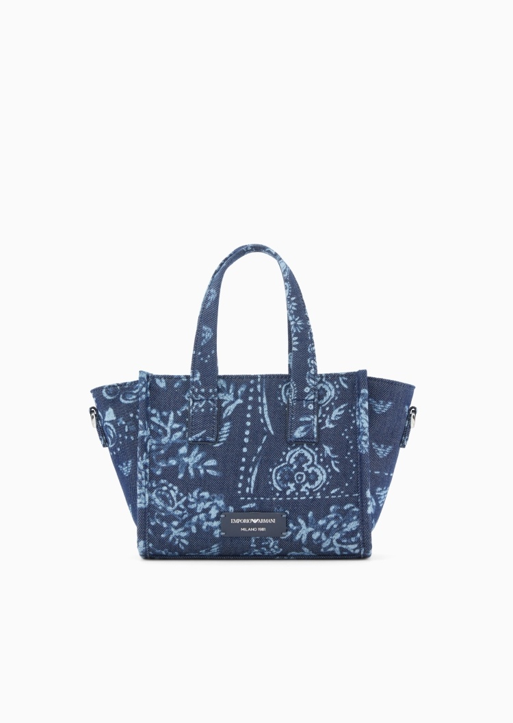 Emporio Armani 女士拉链可拆肩带印花手提单肩斜挎托特包