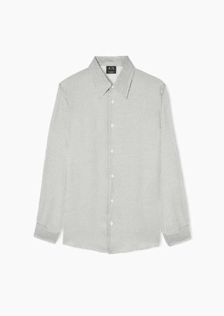 ARMANI EXCHANGE 男士图案翻领长袖商务休闲通勤衬衫