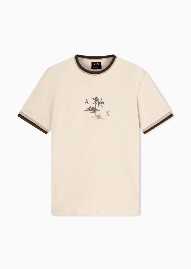 ARMANI EXCHANGE 男士纯棉合身短袖圆领正肩撞色印花T恤