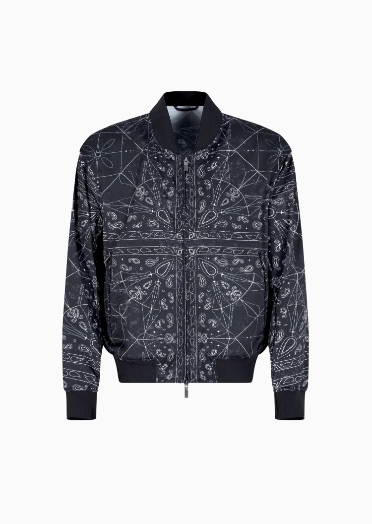 ARMANI EXCHANGE 男士合身短款棒球领拉链门襟腰果花夹克