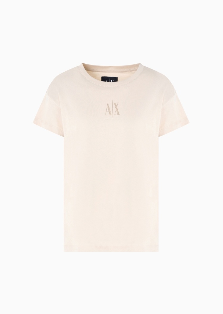ARMANI EXCHANGE 女士全棉宽松短袖圆领水钻徽标T恤