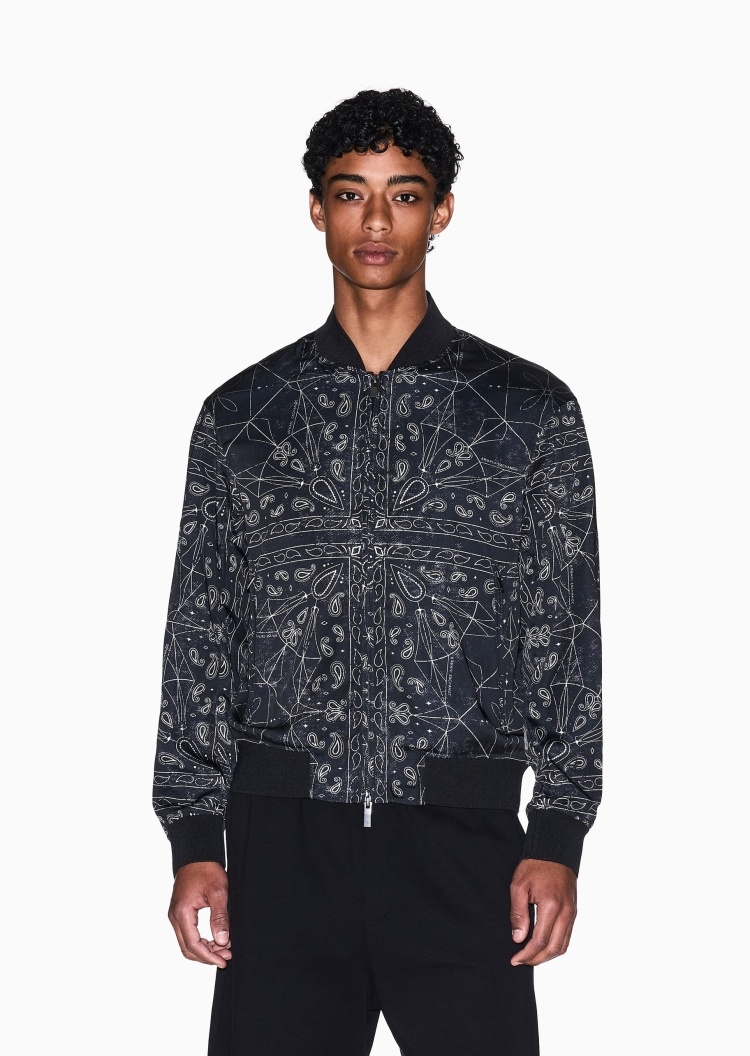 ARMANI EXCHANGE 男士合身短款棒球领拉链门襟腰果花夹克