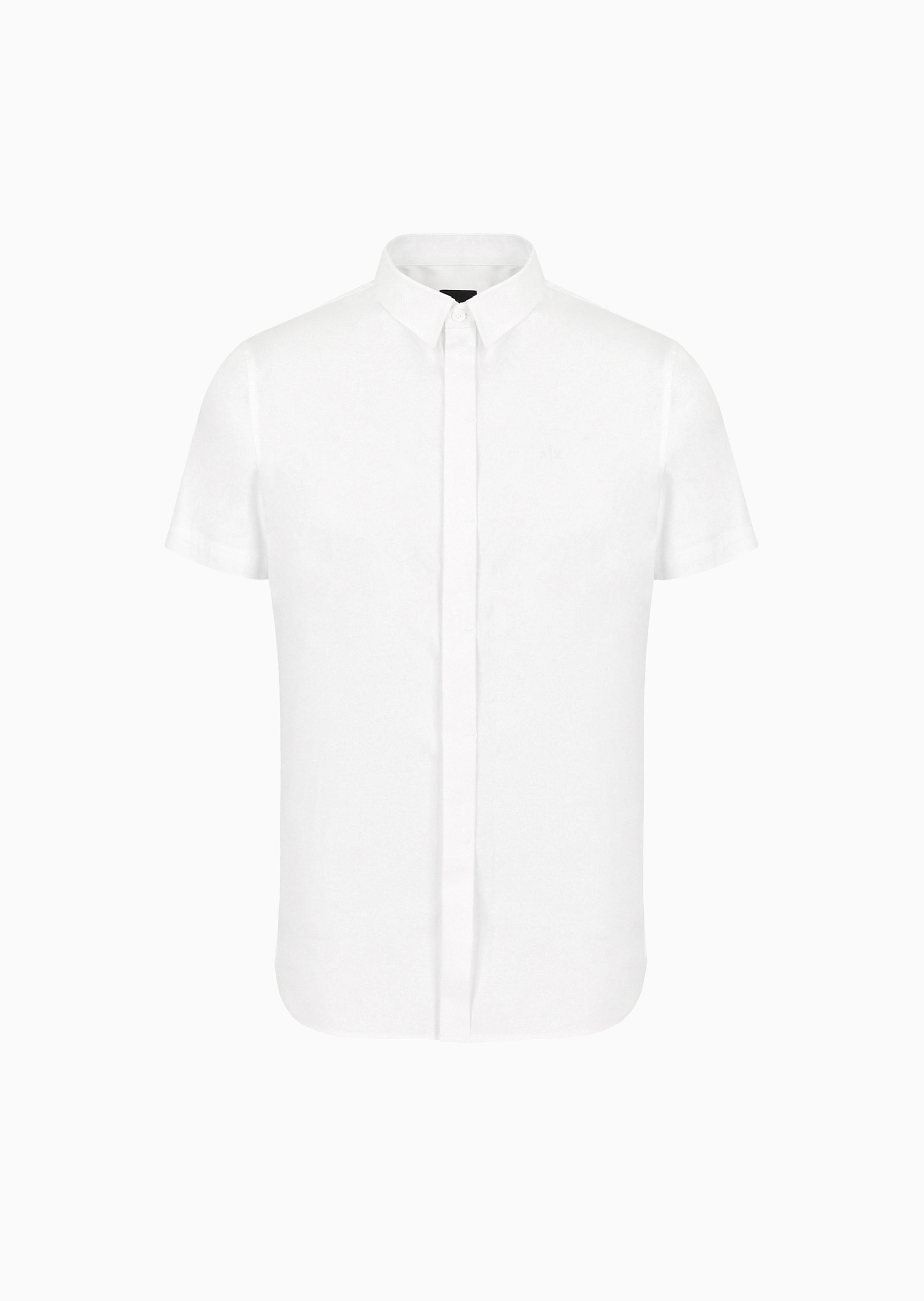 ARMANI EXCHANGE 男士合身纯色暗门襟微弹纯棉翻领短袖衬衫