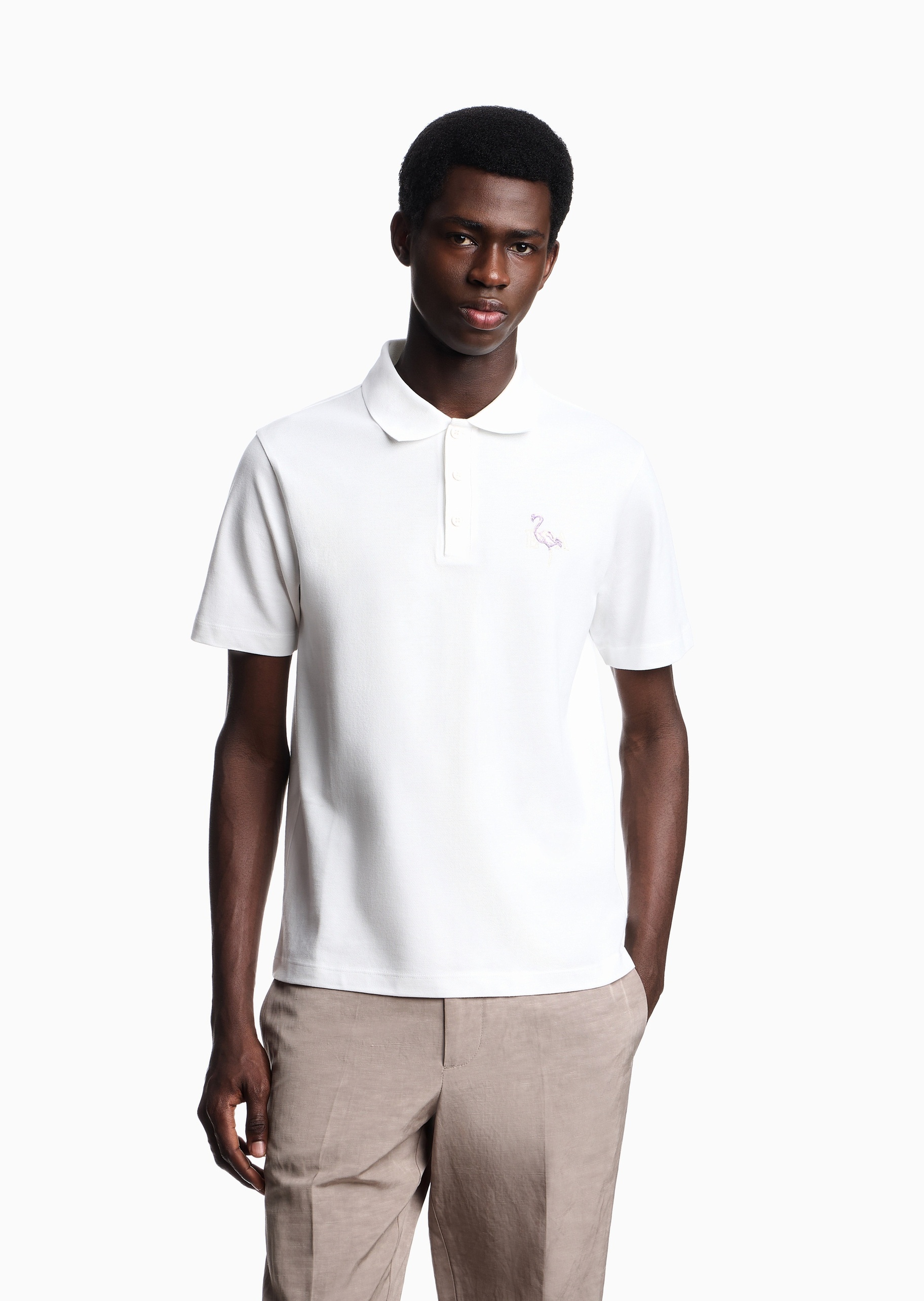 Emporio Armani 男士全棉短袖翻领火烈鸟刺绣Polo衫
