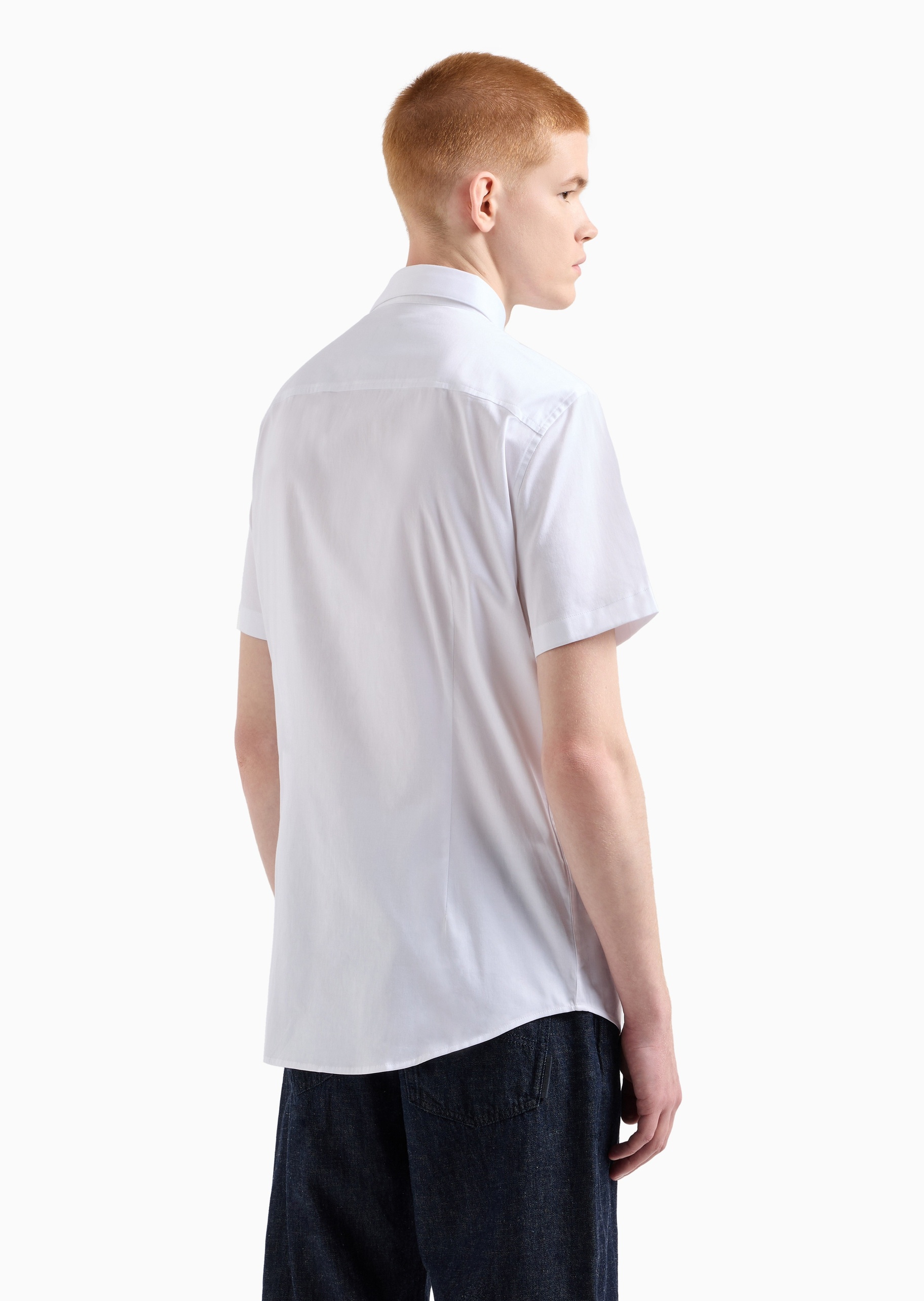 ARMANI EXCHANGE 男士合身纯色暗门襟微弹纯棉翻领短袖衬衫