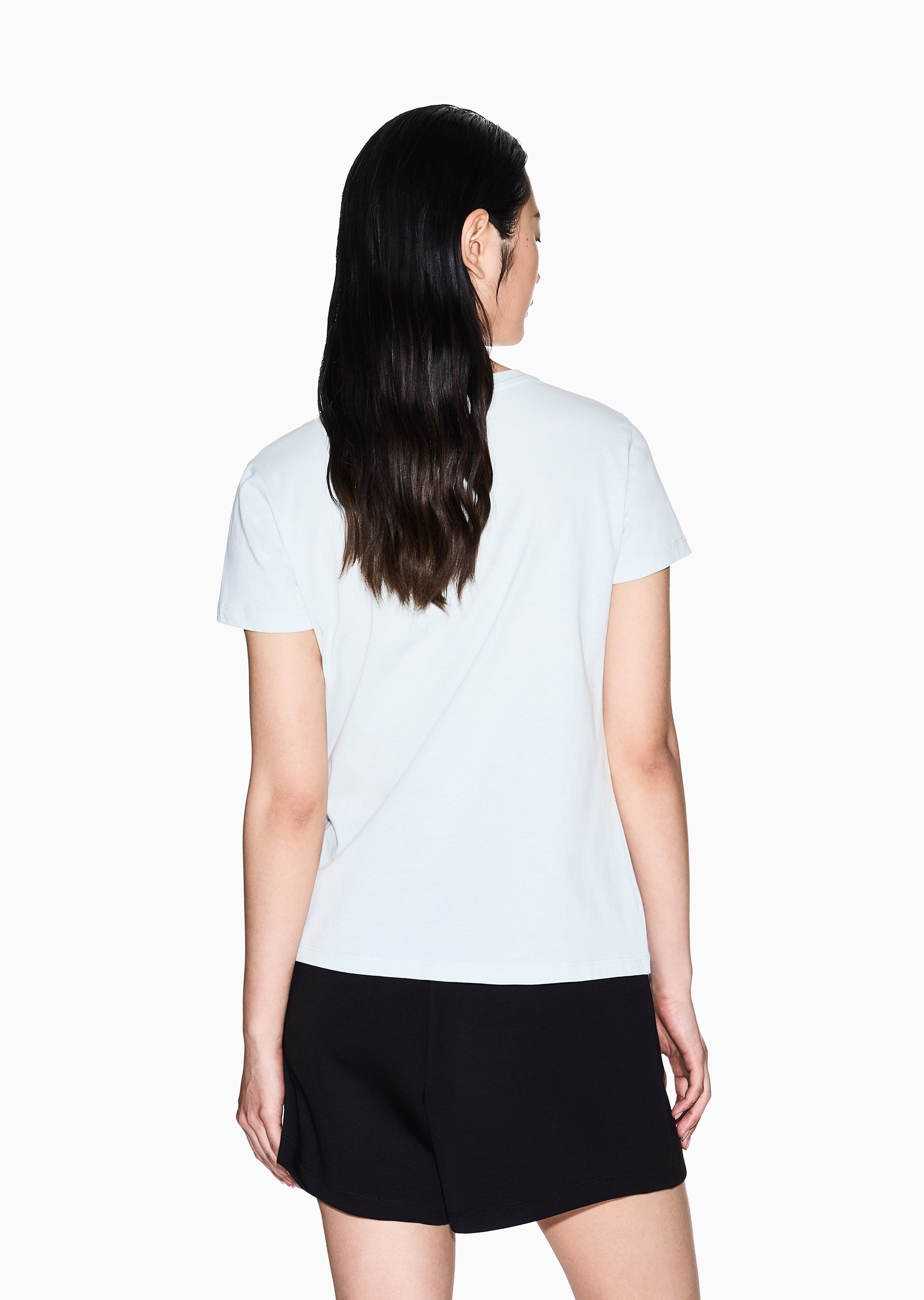 ARMANI EXCHANGE 女士全棉合身短袖圆领正肩徽标刺绣T恤