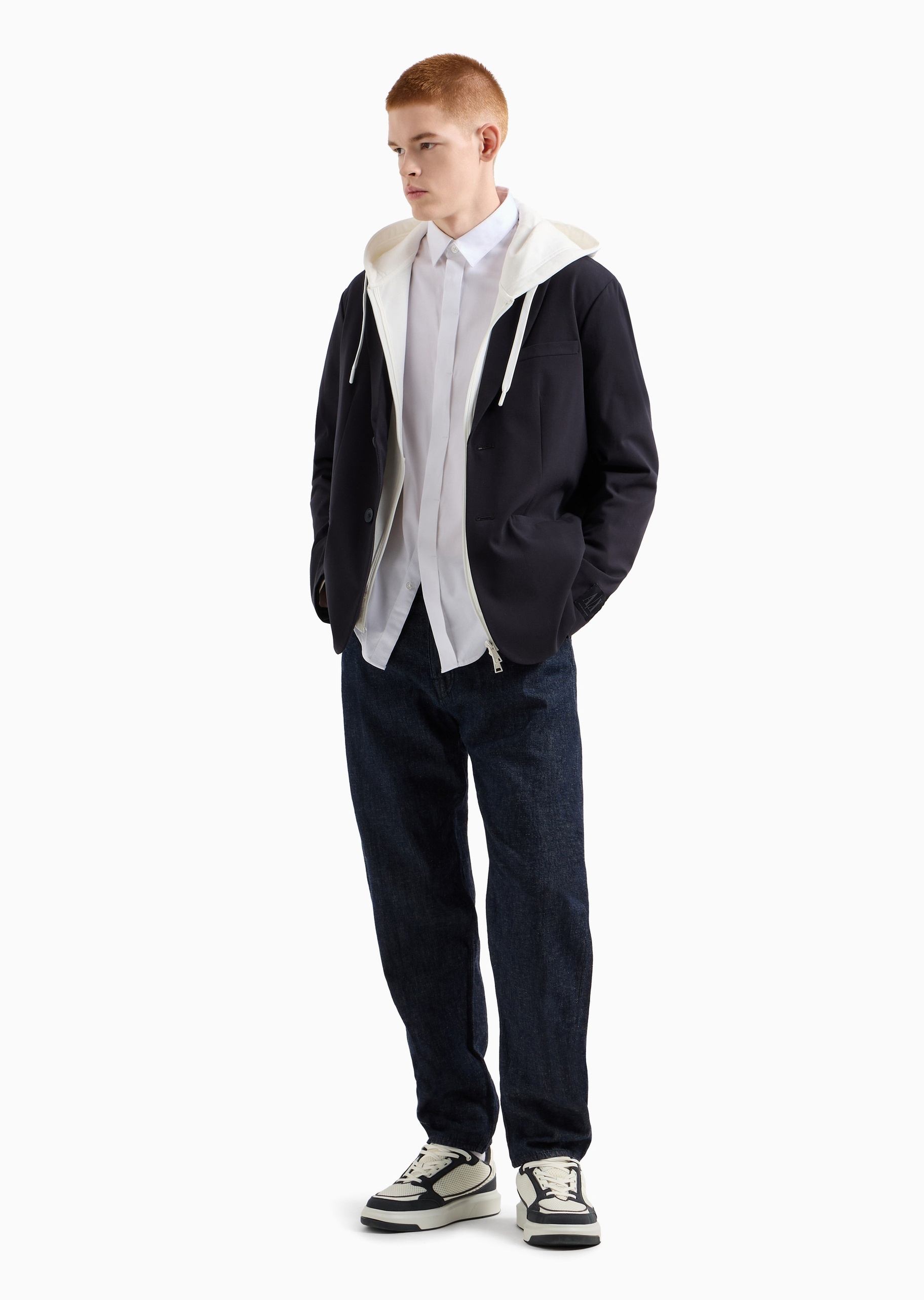 ARMANI EXCHANGE 男士合身纯色暗门襟微弹纯棉翻领短袖衬衫
