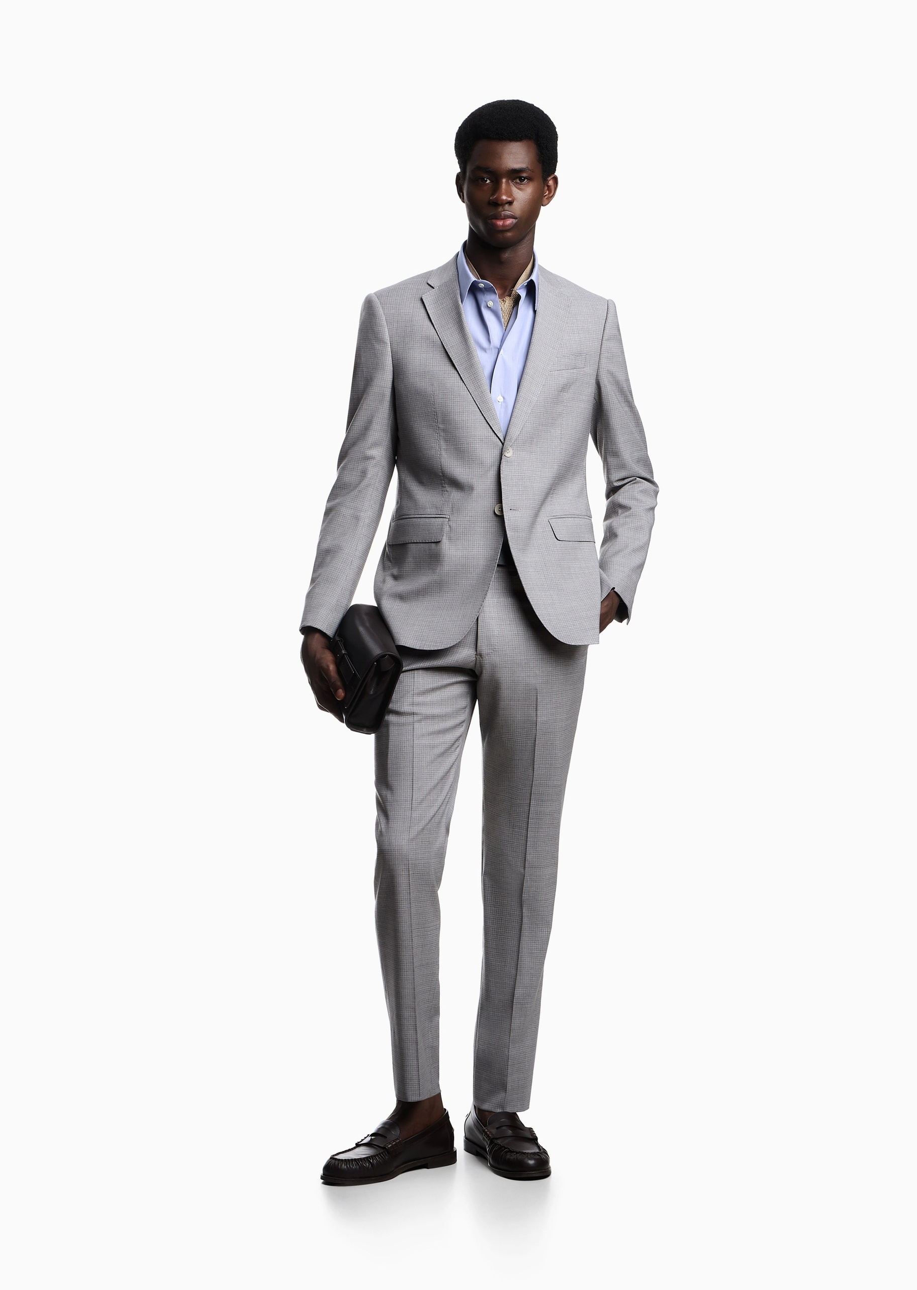 Emporio Armani 男士全棉长袖翻领细条纹纯色衬衫