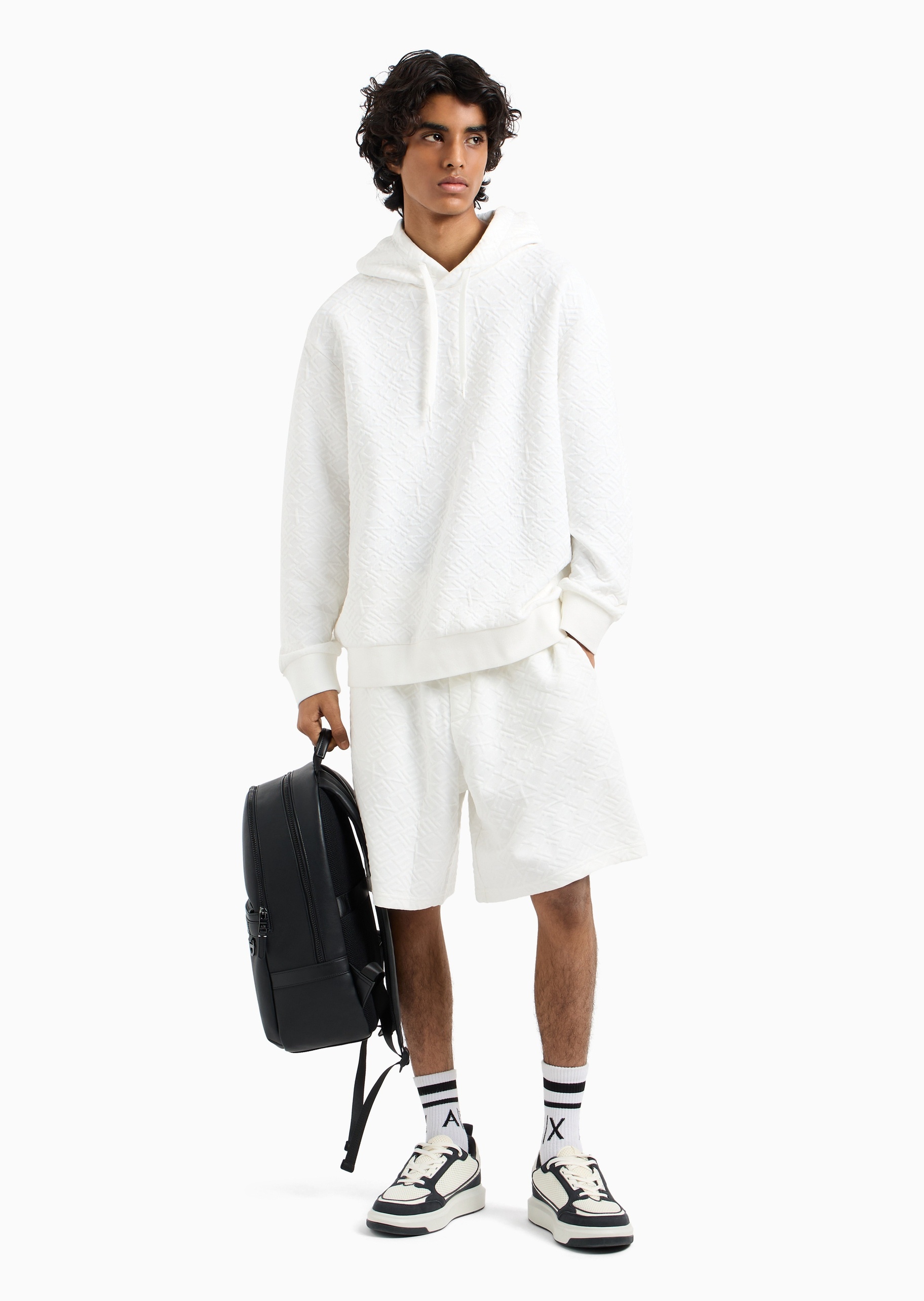 ARMANI EXCHANGE 男士微弹松紧系带满印LOGO短裤