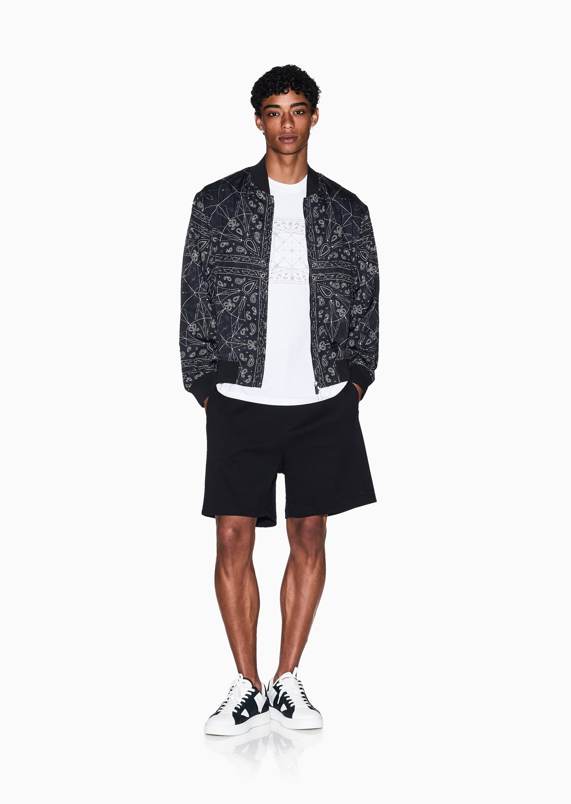 ARMANI EXCHANGE 男士全棉松紧系带直筒纯色休闲短裤