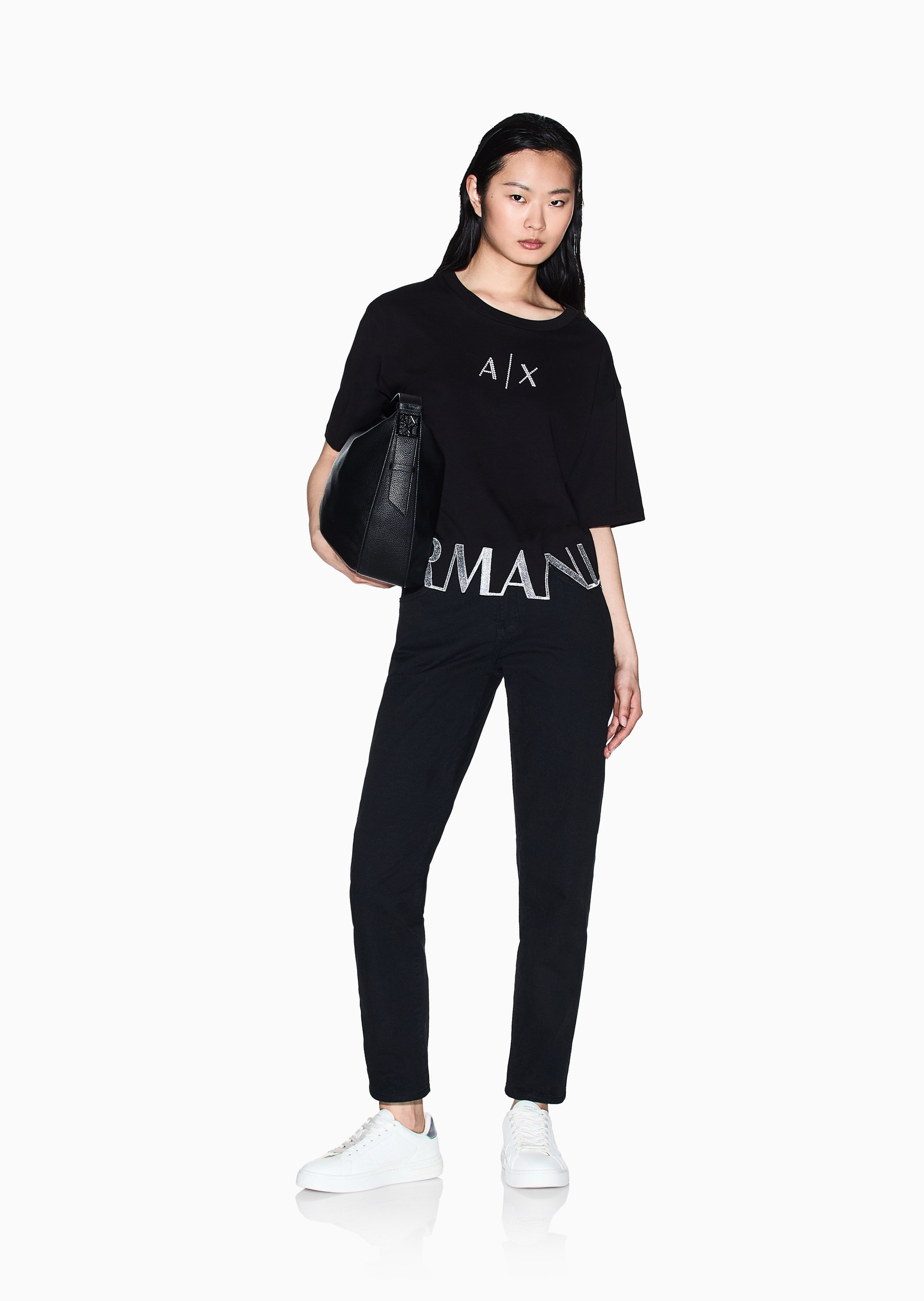 ARMANI EXCHANGE 女士棉质合身中腰九分锥形直脚牛仔裤