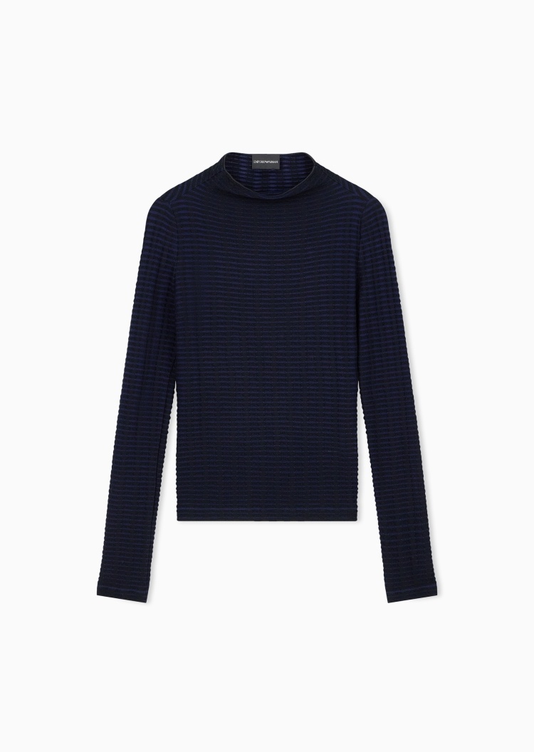 Emporio Armani 女士长袖半高领撞色条纹提花针织衫