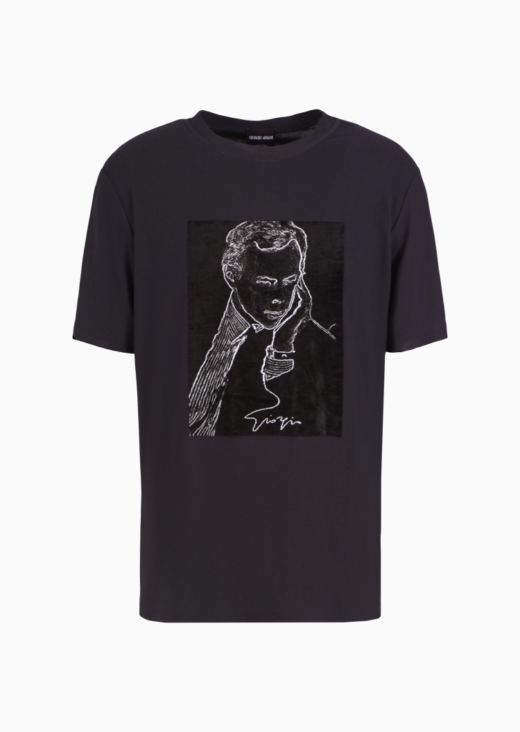 Giorgio Armani 男士人造棉合身短袖圆领秀场同款T恤