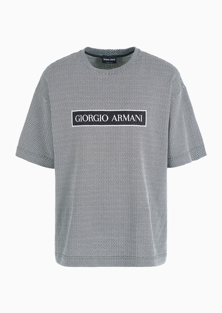Giorgio Armani 男士全棉宽松短袖圆领落肩廓形通体提花T恤
