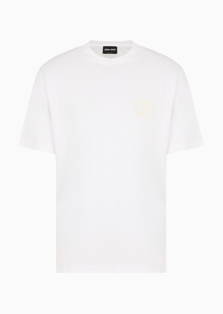 Giorgio Armani 男士全棉合身短袖圆领标识刺绣T恤