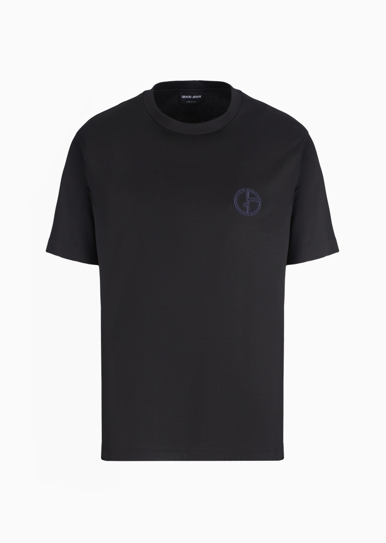 Giorgio Armani 男士全棉合身短袖圆领标识刺绣T恤