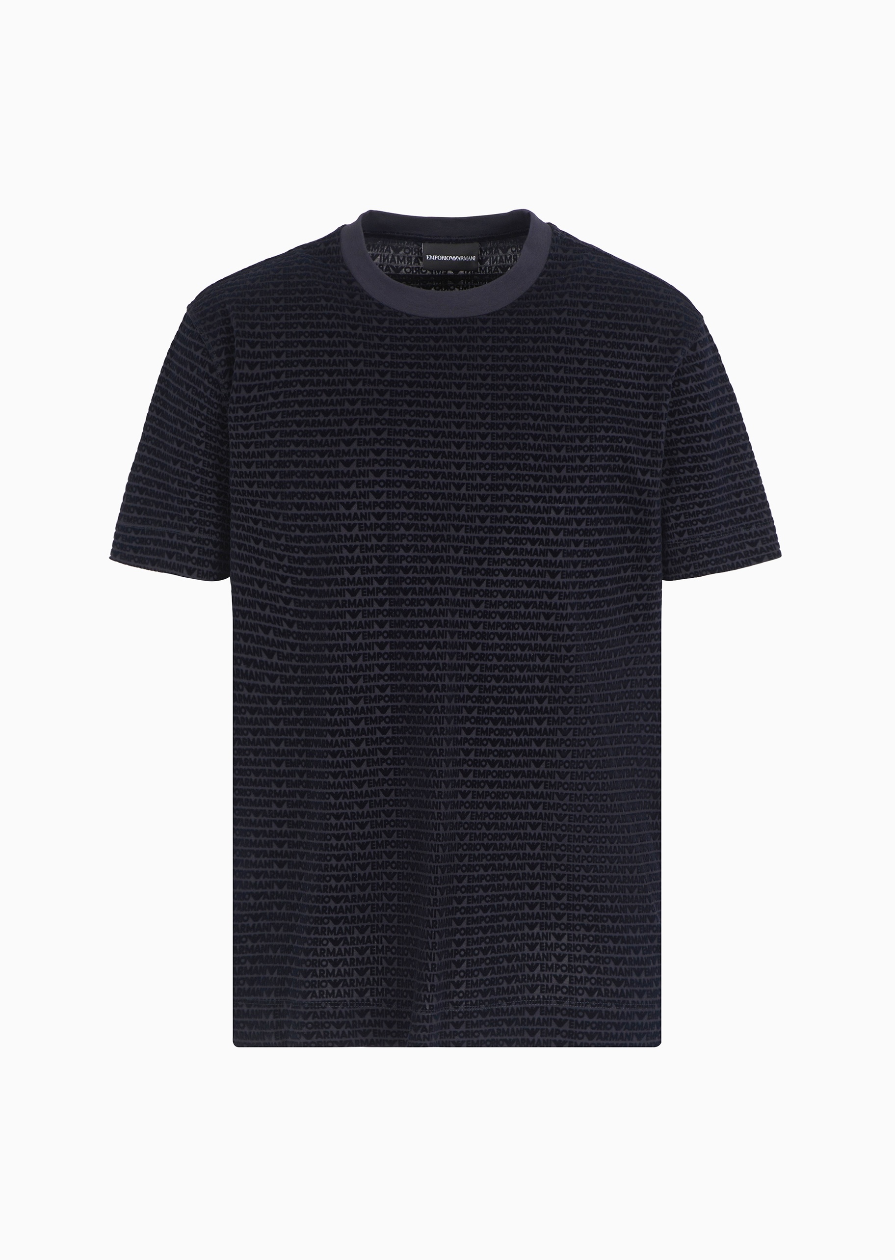 Emporio Armani 男士莱赛尔合身短袖圆领植绒字母T恤