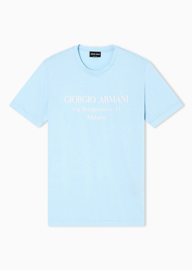 Giorgio Armani 男士全棉合身短袖圆领重磅字母印花T恤