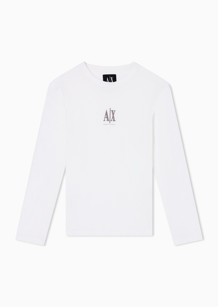 ARMANI EXCHANGE 男士纯棉合身长袖圆领标识刺绣重磅T恤