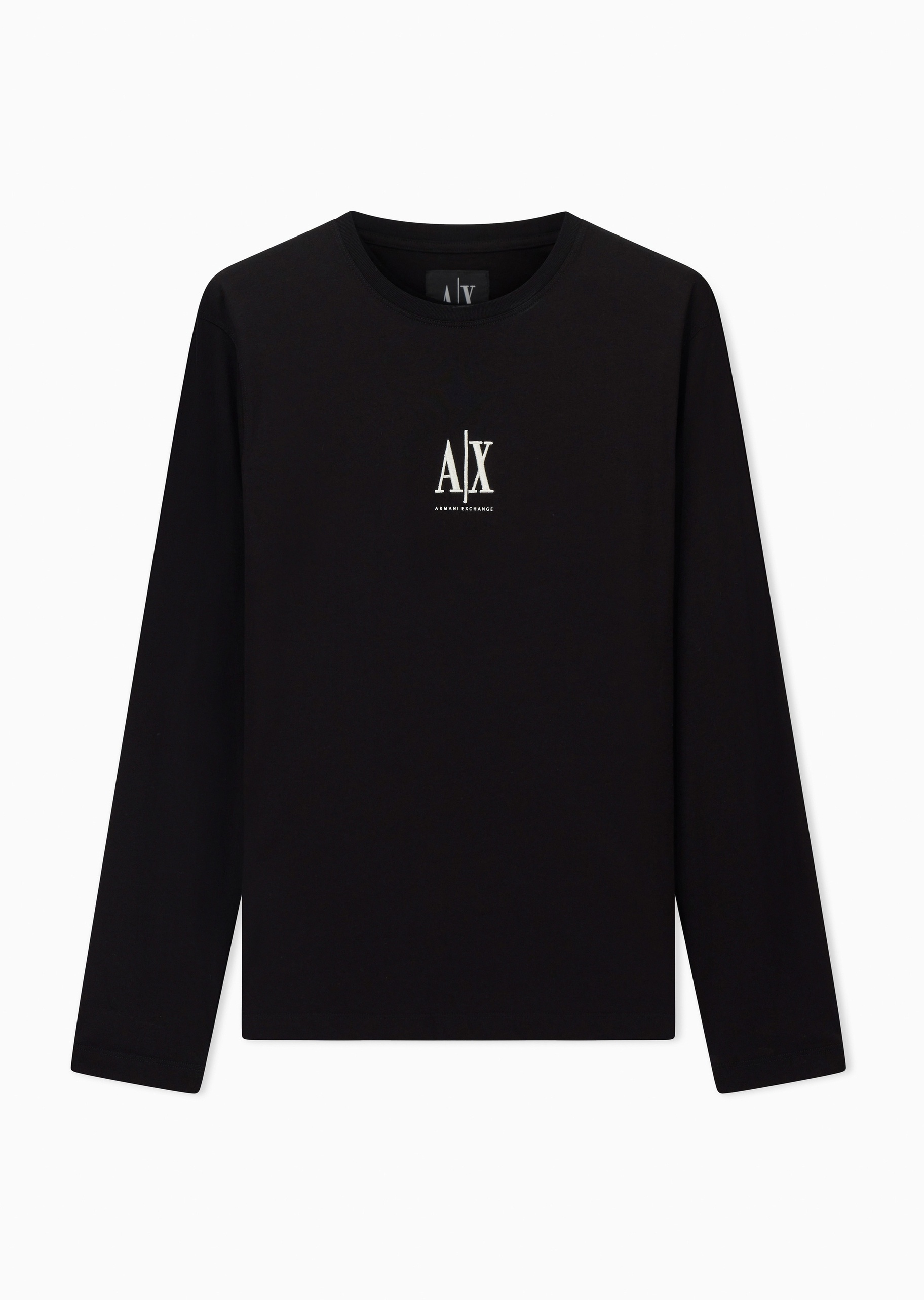 ARMANI EXCHANGE 男士纯棉合身长袖圆领标识刺绣T恤