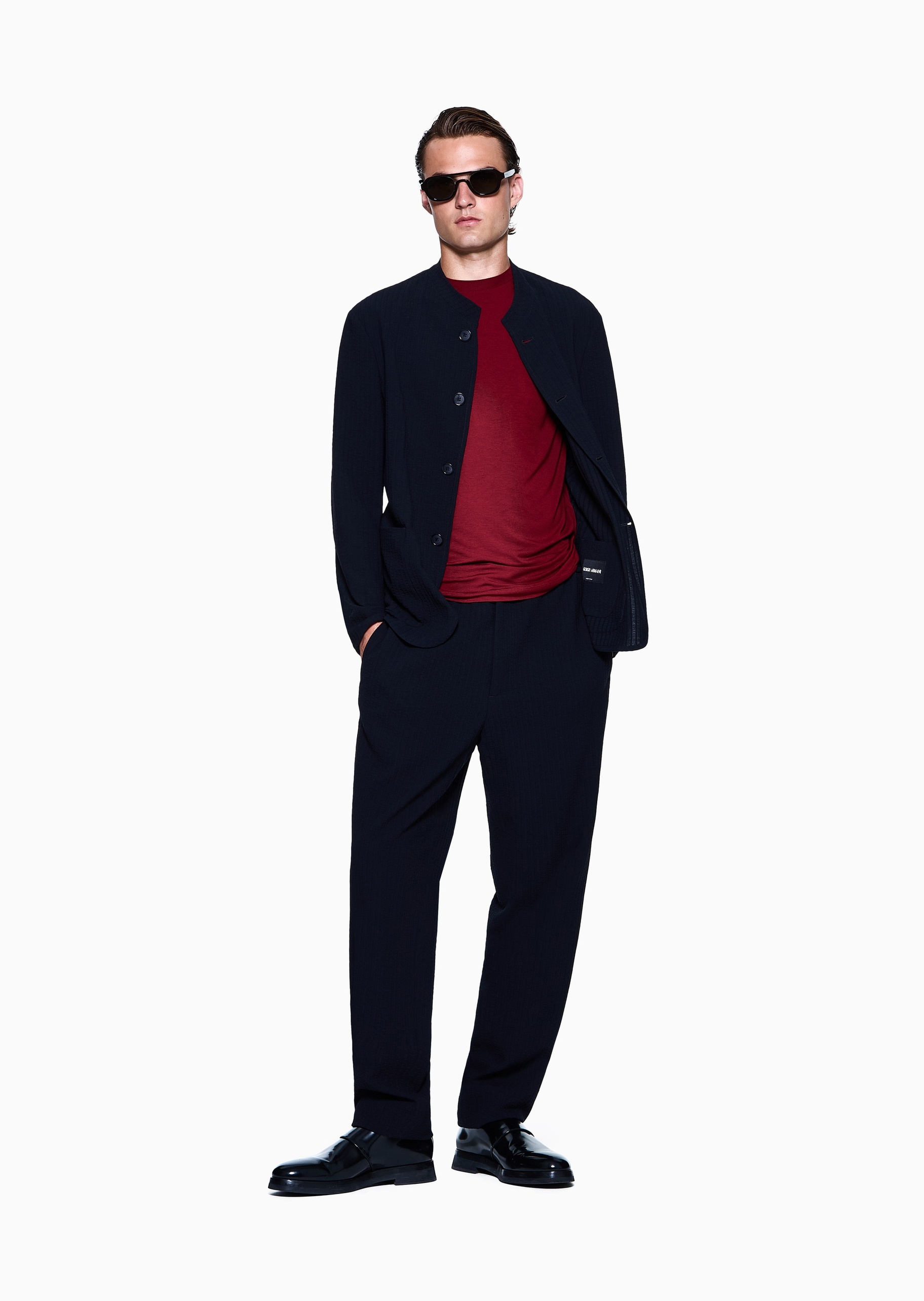 Giorgio Armani 男士人造棉弹力修身短袖圆领纯色薄T恤