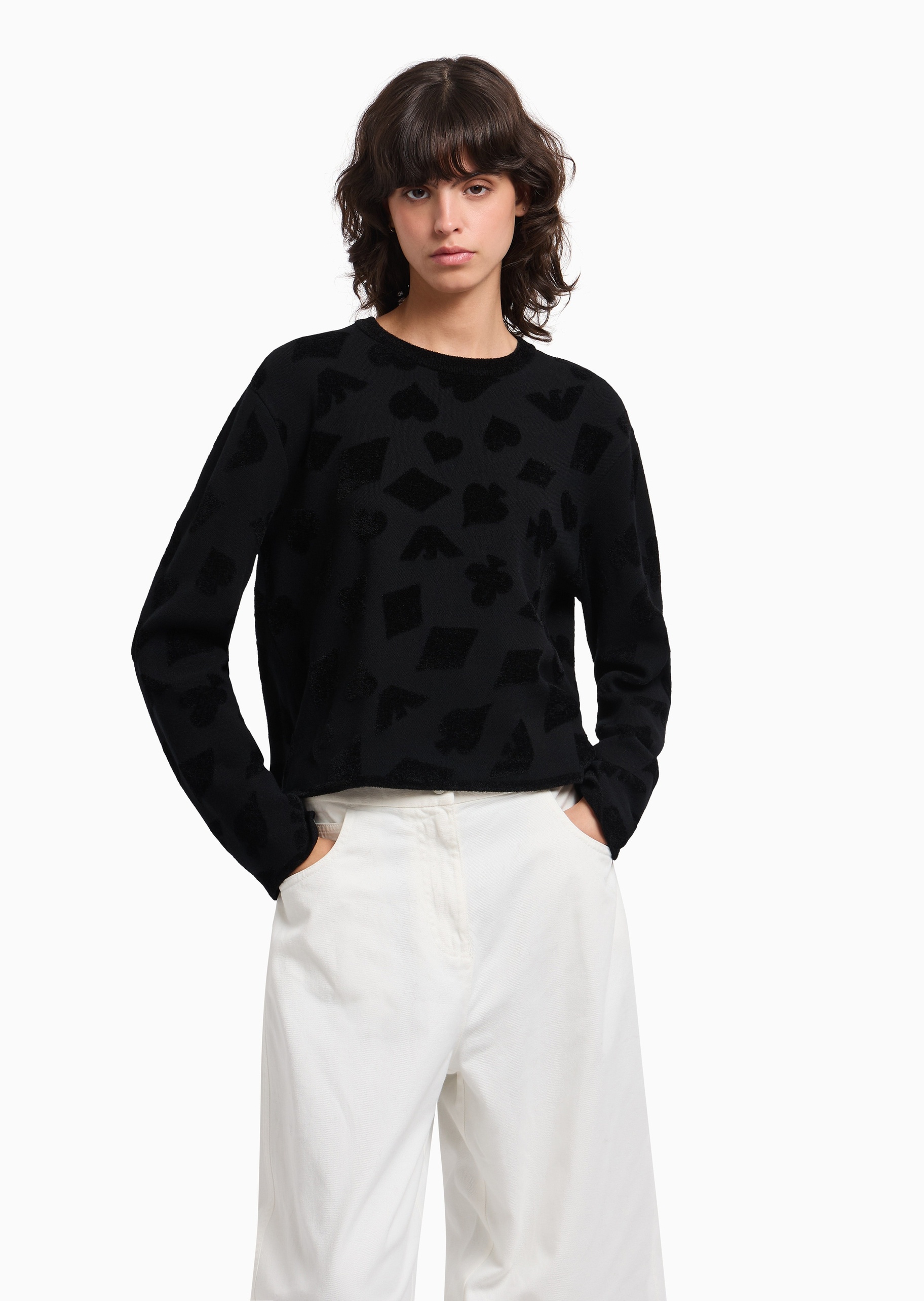 Emporio Armani 女士长袖圆领通体提花时尚针织衫