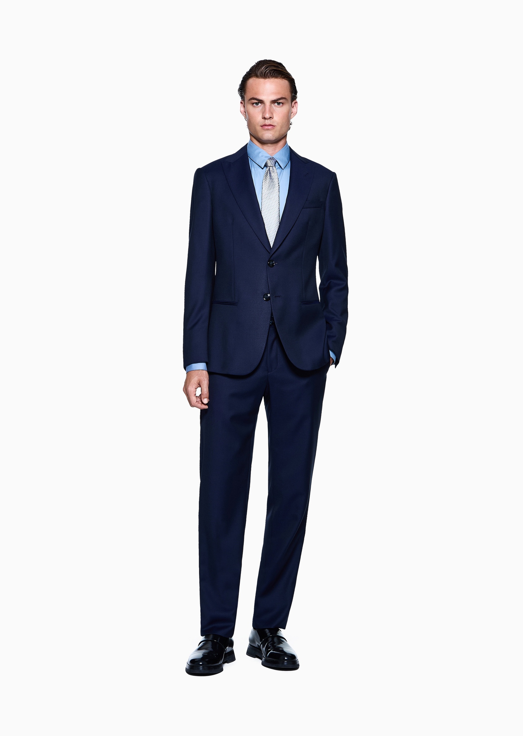 Giorgio Armani 男棉质微弹合身长袖翻领秀场同款衬衫