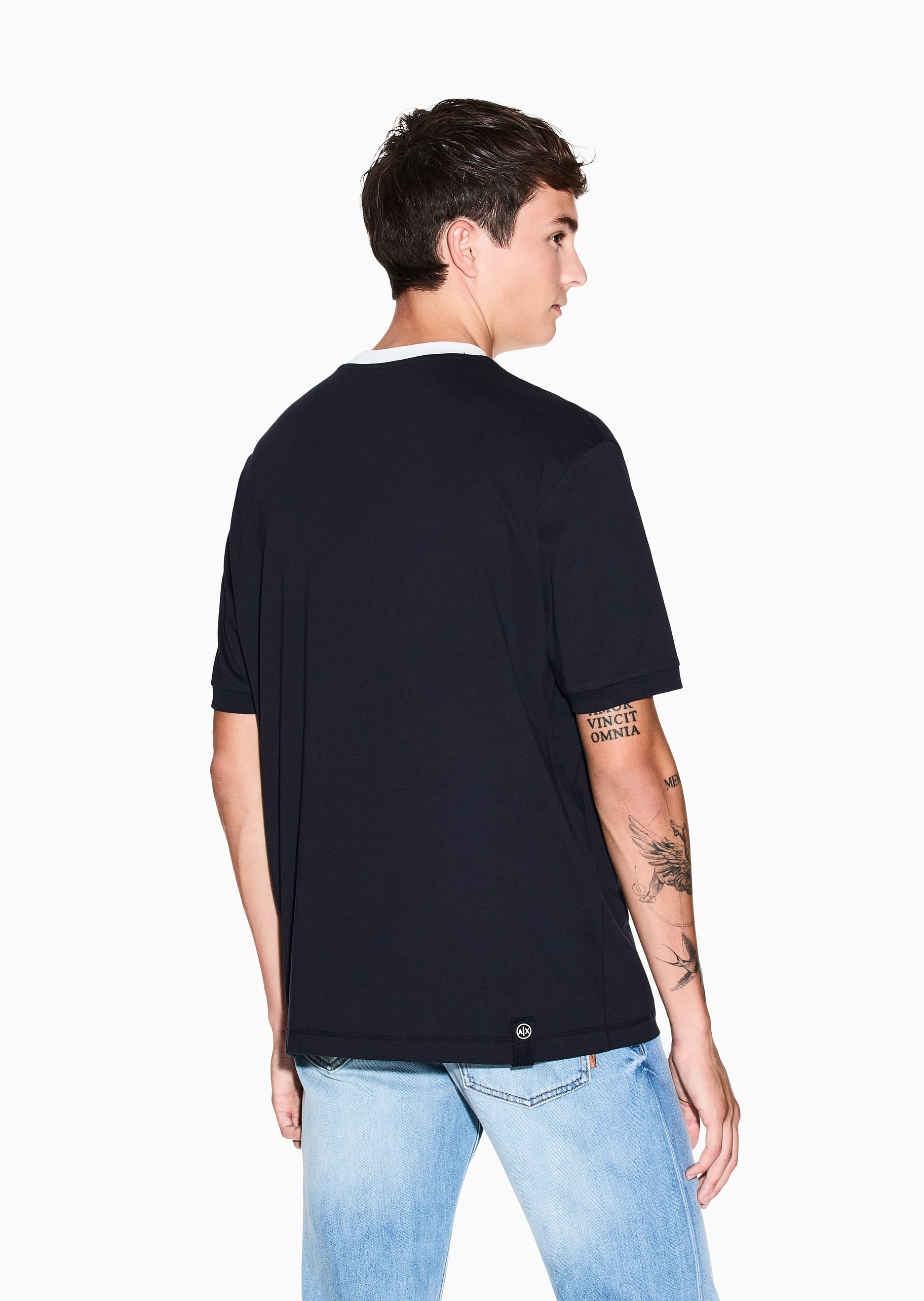 ARMANI EXCHANGE 男士纯棉宽松短袖圆领刺绣T恤衫