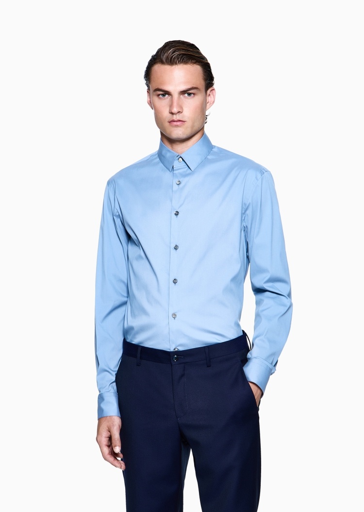Giorgio Armani 男棉质微弹合身长袖翻领秀场同款衬衫