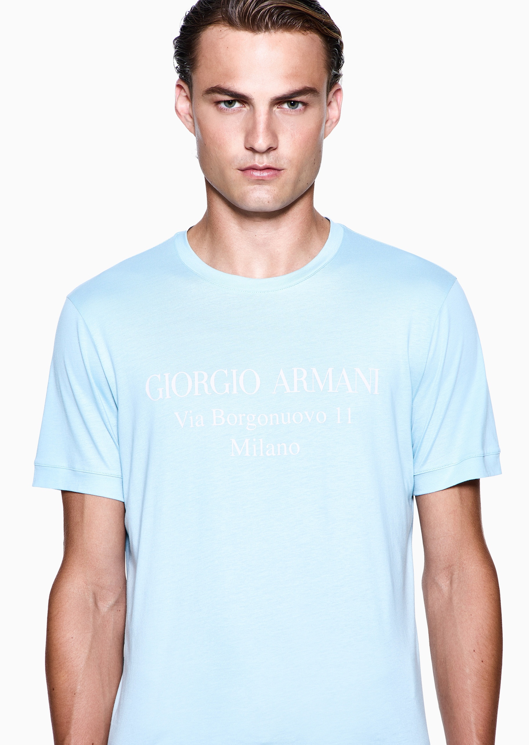 Giorgio Armani 男士全棉合身短袖圆领重磅字母印花T恤