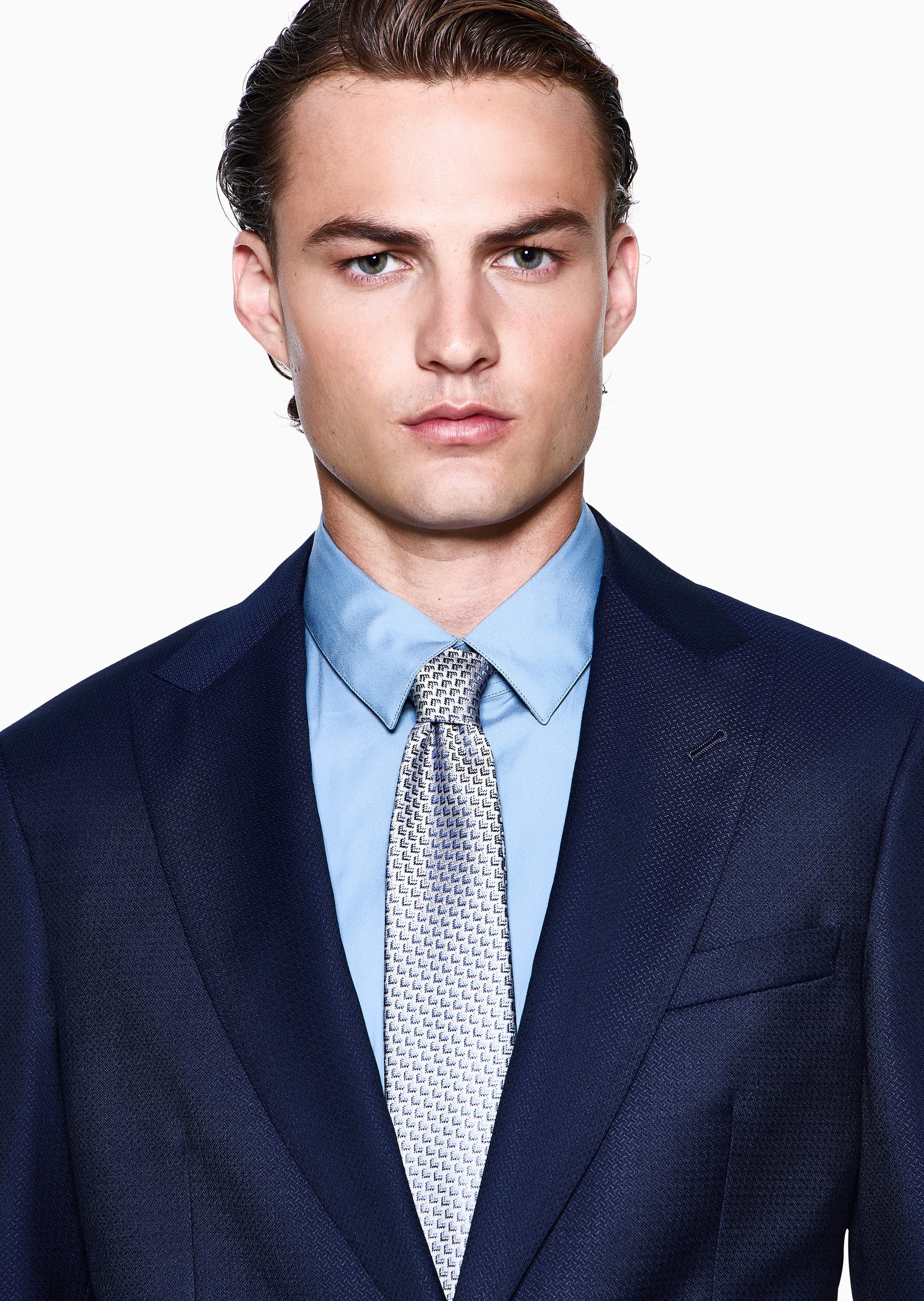 Giorgio Armani 男棉质微弹合身长袖翻领秀场同款衬衫