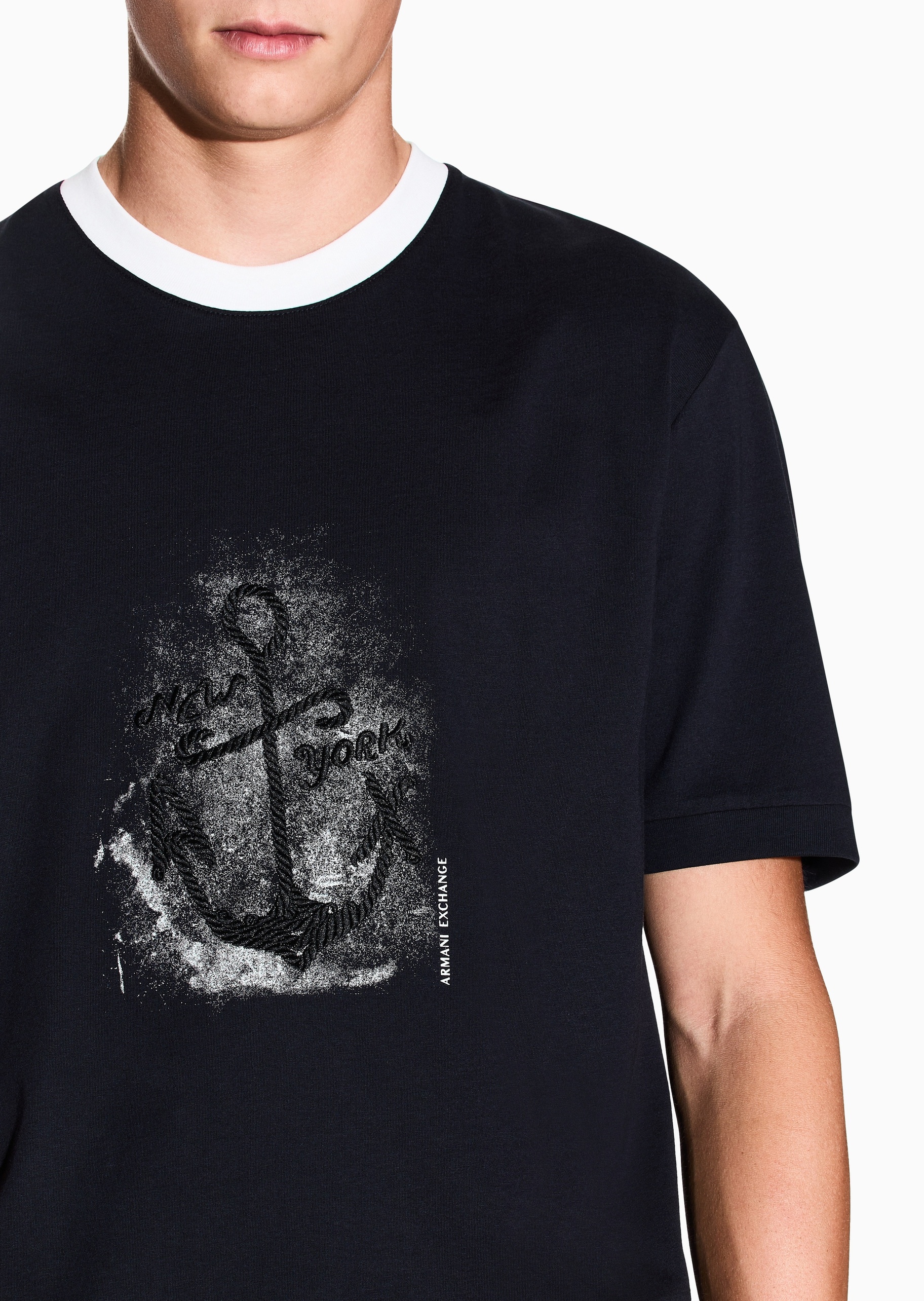 ARMANI EXCHANGE 男士纯棉宽松短袖圆领刺绣T恤衫