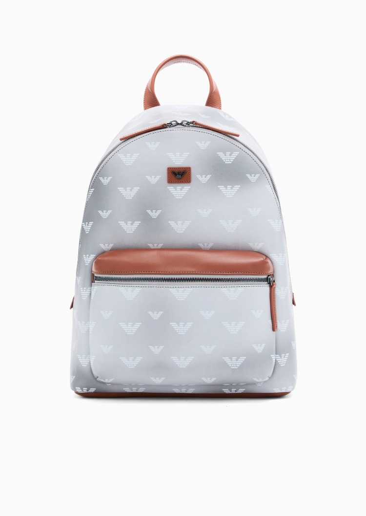 Emporio Armani 男士拉链可调节肩带满印手提双肩包