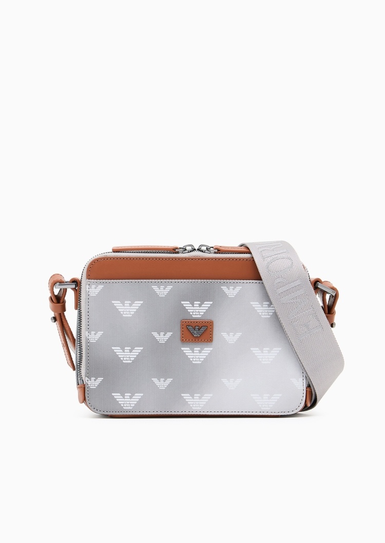 Emporio Armani 男士拉链长方形调节肩带满印单肩斜挎包