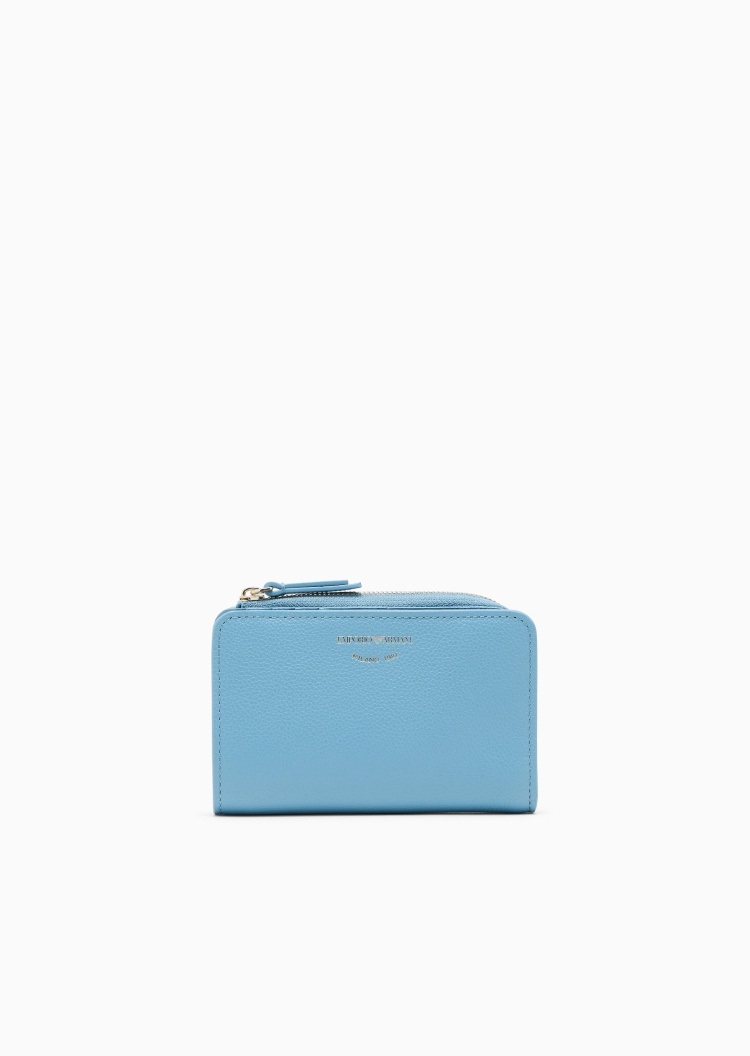 Emporio Armani 女士牛皮革按扣对折多卡位手拿钱包